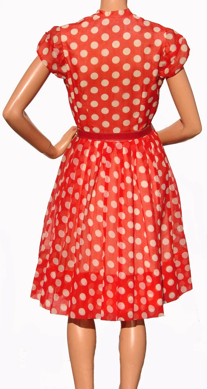 Rockabilly Style 1950s Dress Red with White Polka Dots Size S / M