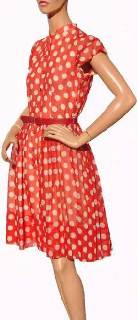 Rockabilly Style 1950s Dress Red with White Polka Dots Size S / M