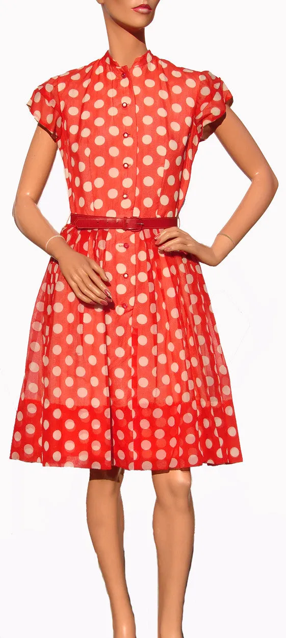 Rockabilly Style 1950s Dress Red with White Polka Dots Size S / M