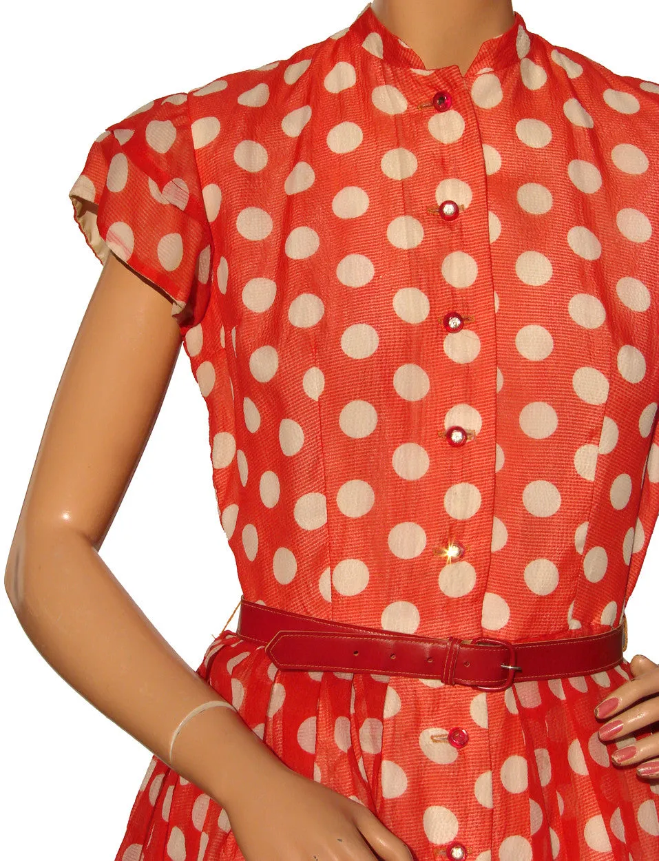Rockabilly Style 1950s Dress Red with White Polka Dots Size S / M