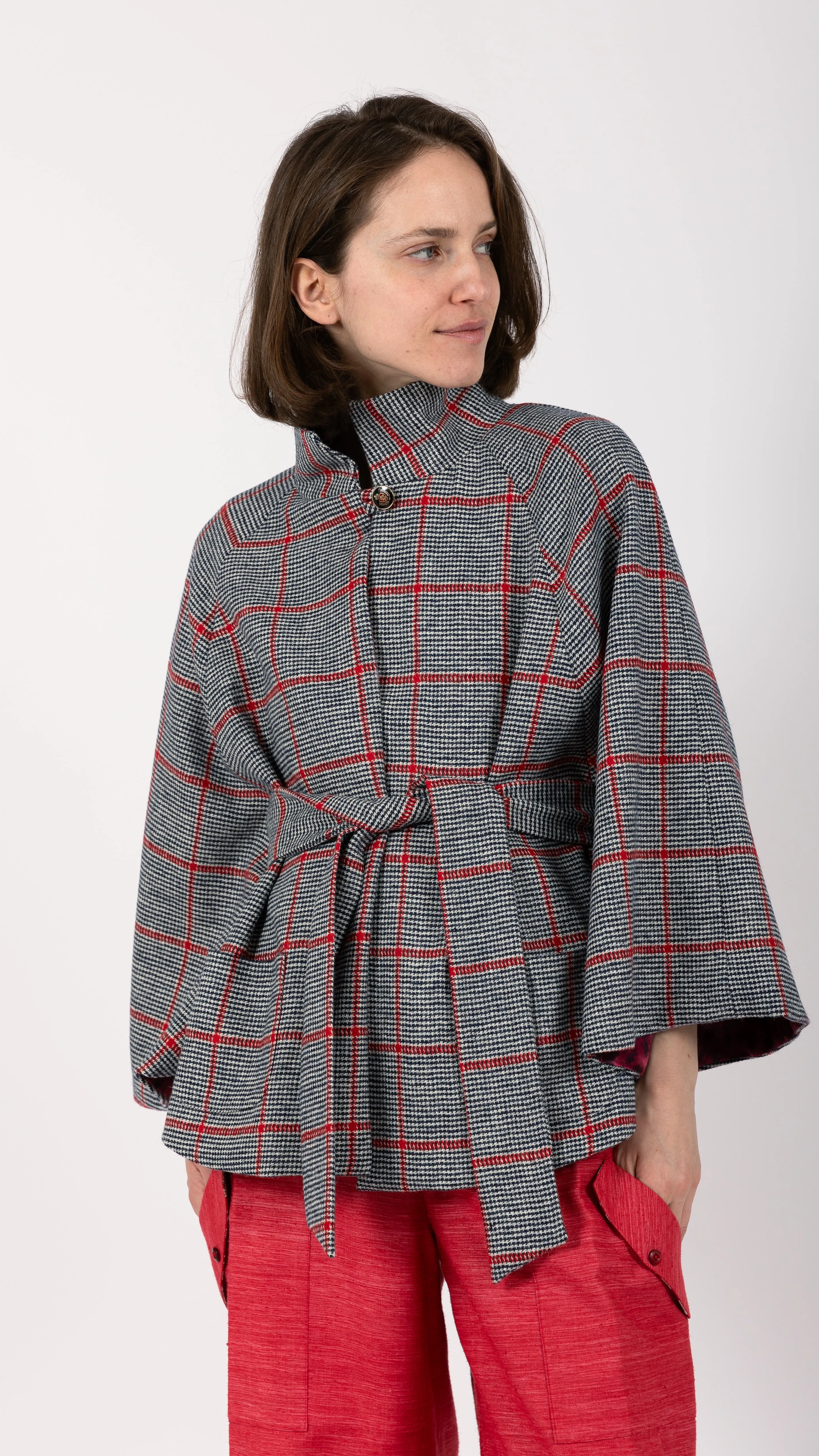 Scarlett Prince of Wales Wool Cape Coat