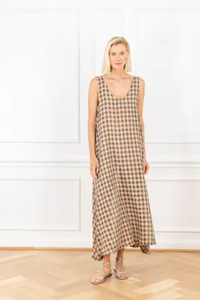 Teal Gingham Maxi Swing Dress