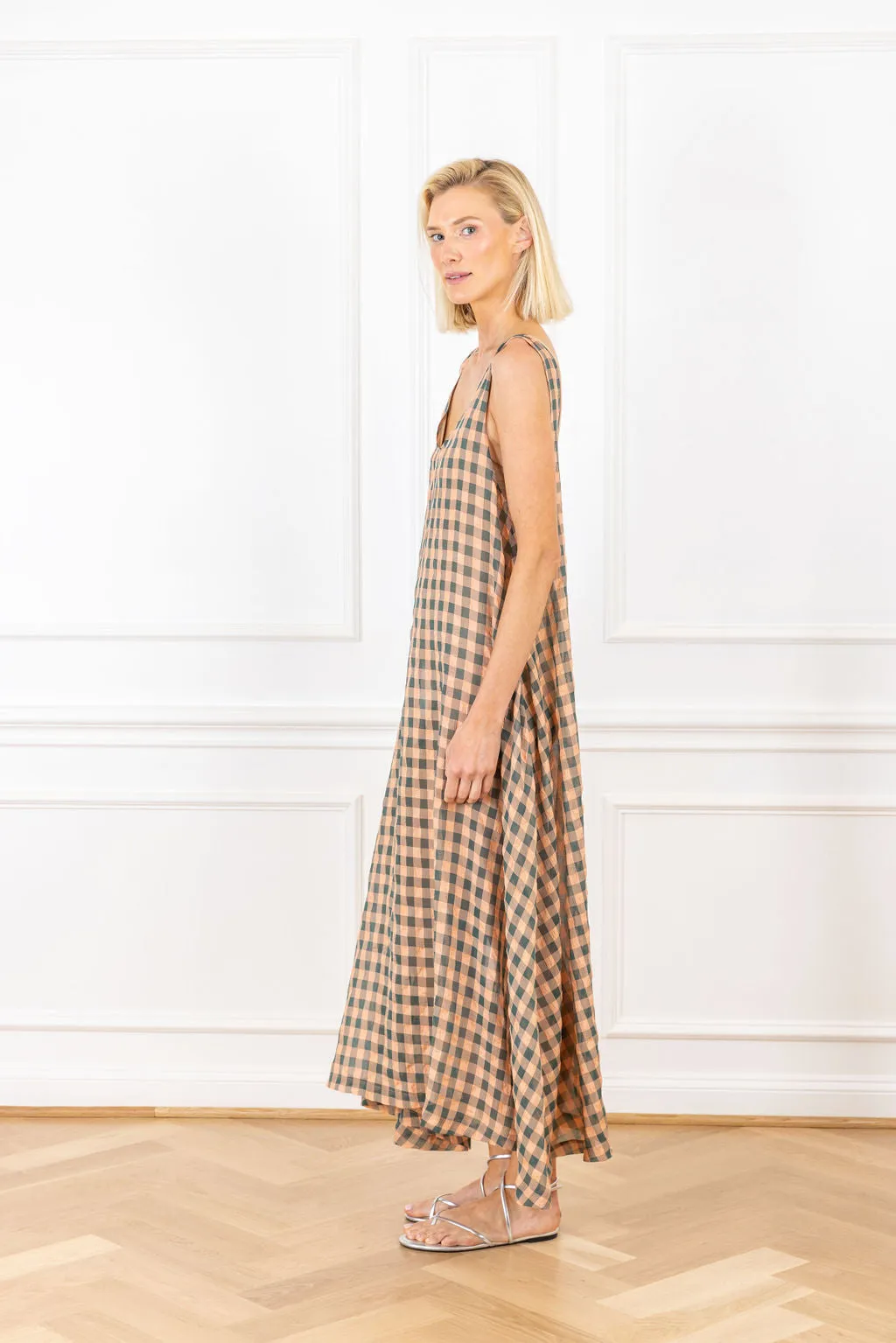 Teal Gingham Maxi Swing Dress
