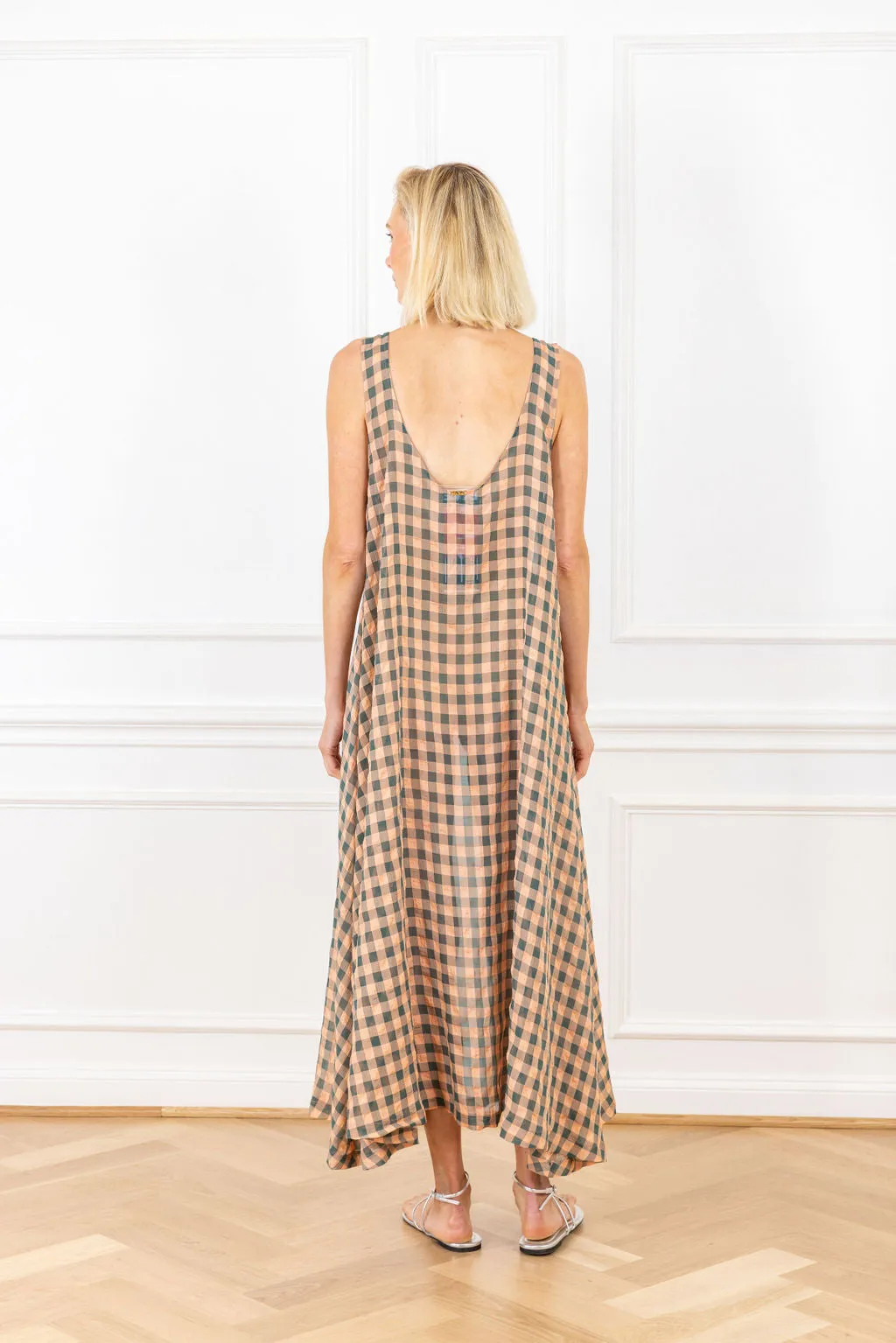 Teal Gingham Maxi Swing Dress