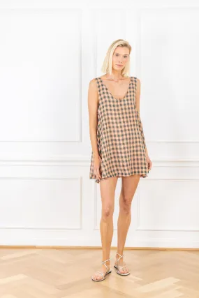 Teal Gingham Mini Swing Dress