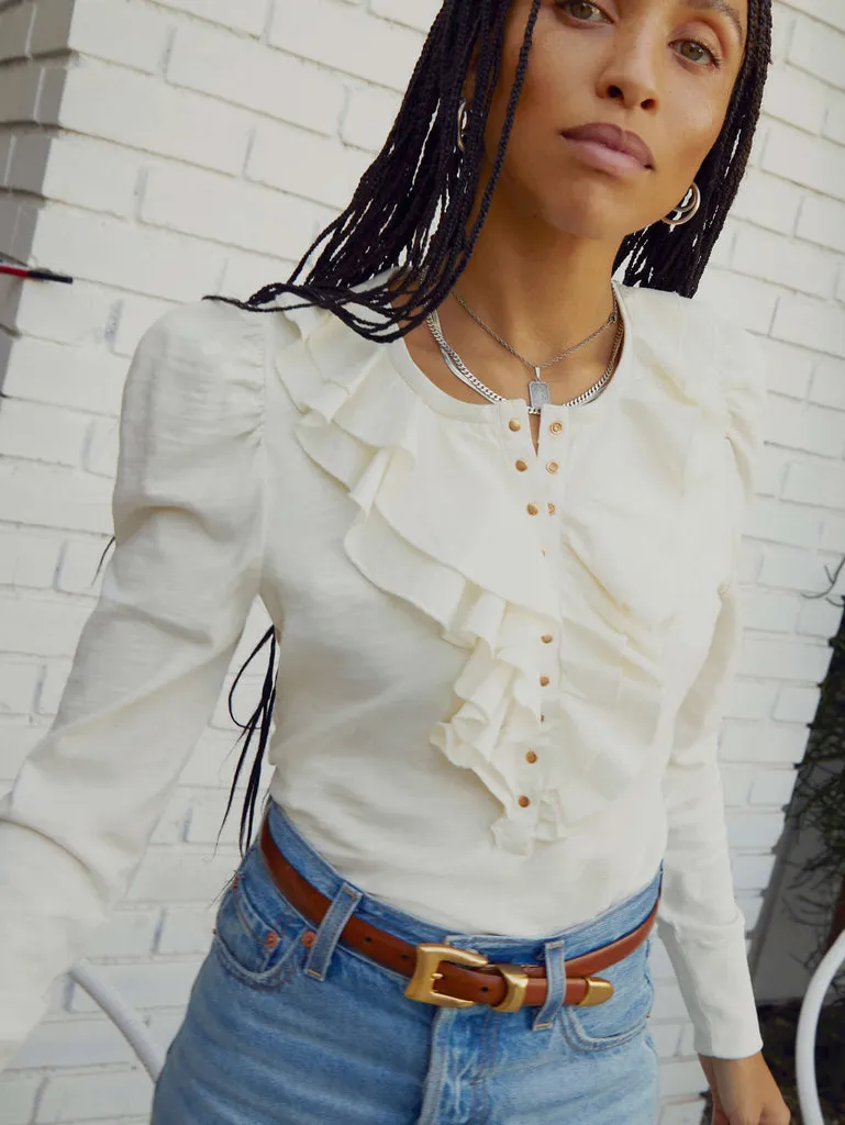 Tommie frilly henley in off white
