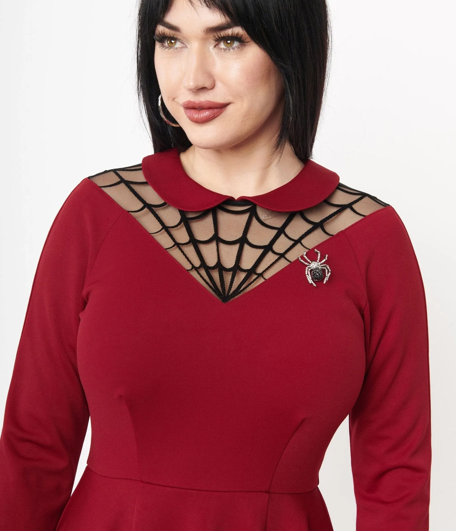 Unique Vintage 1950s Burgundy Spiderweb Endora Fit & Flare Dress
