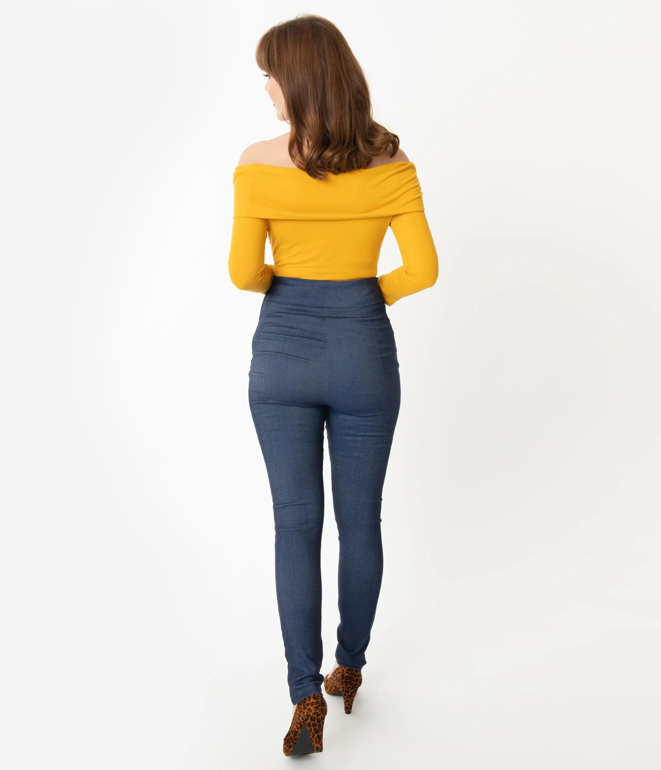 Unique Vintage Blue Denim High Waist Rizzo Cigarette Pants