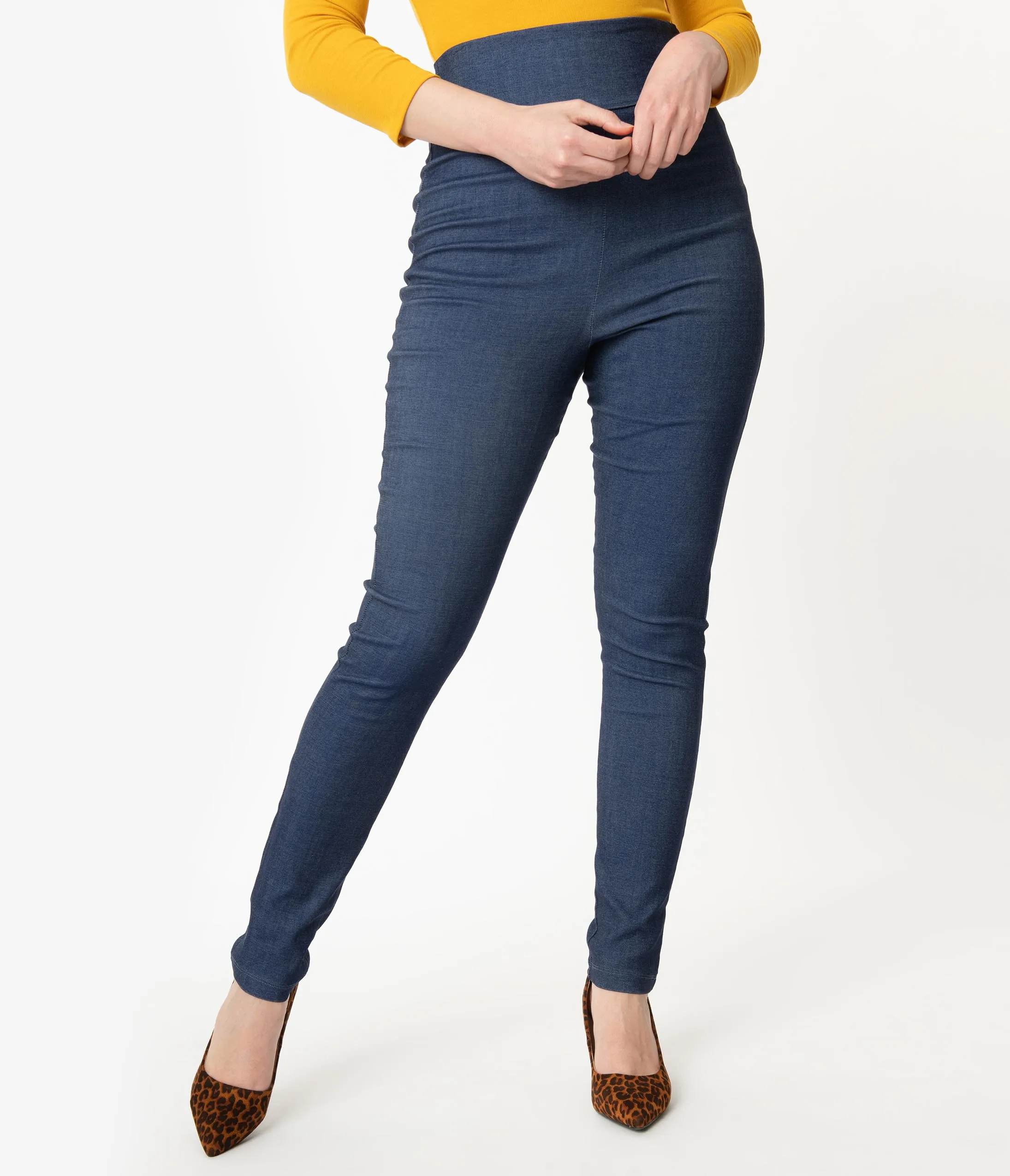 Unique Vintage Blue Denim High Waist Rizzo Cigarette Pants