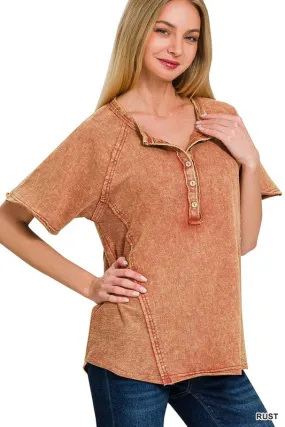 Unrealized Potential Rust Crinkle Wash Terry Top (Size Large)