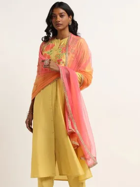 Vark Yellow Embroidered Kurta, Pants and Dupatta Set
