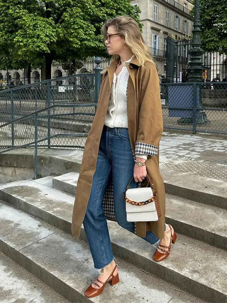 Vintage Long-Line Faux Suede Trench Coat - Women's Autumn and Winter Casual Elegant Buttoned Overcoat
