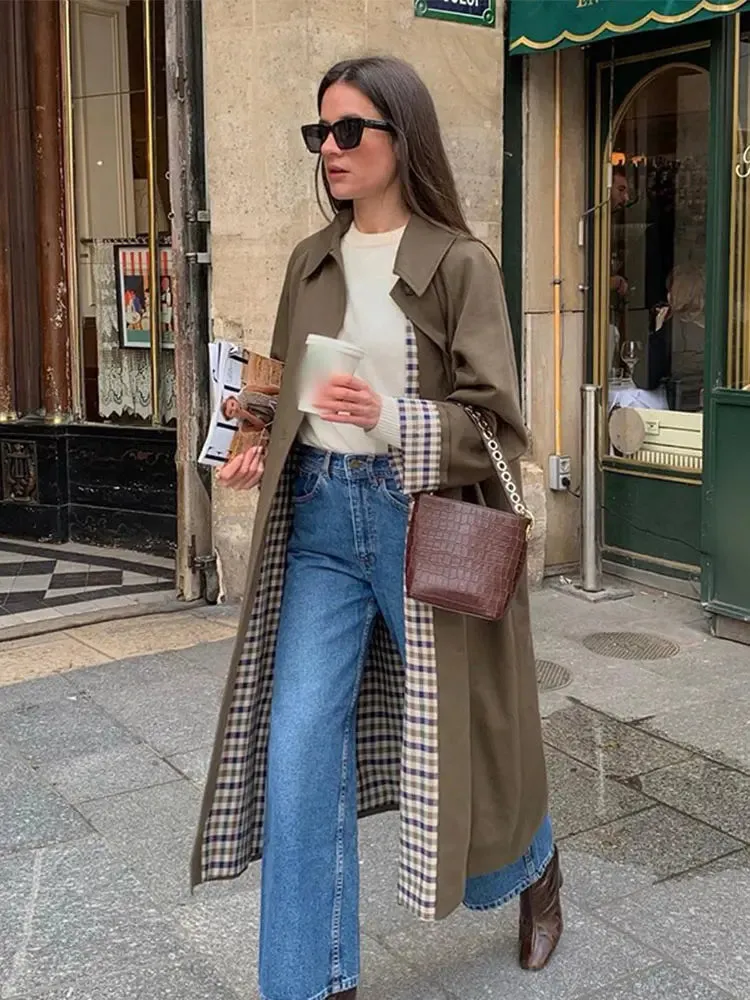 Vintage Long-Line Faux Suede Trench Coat - Women's Autumn and Winter Casual Elegant Buttoned Overcoat