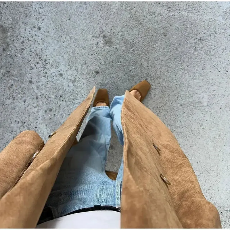 Vintage Long-Line Faux Suede Trench Coat - Women's Autumn and Winter Casual Elegant Buttoned Overcoat
