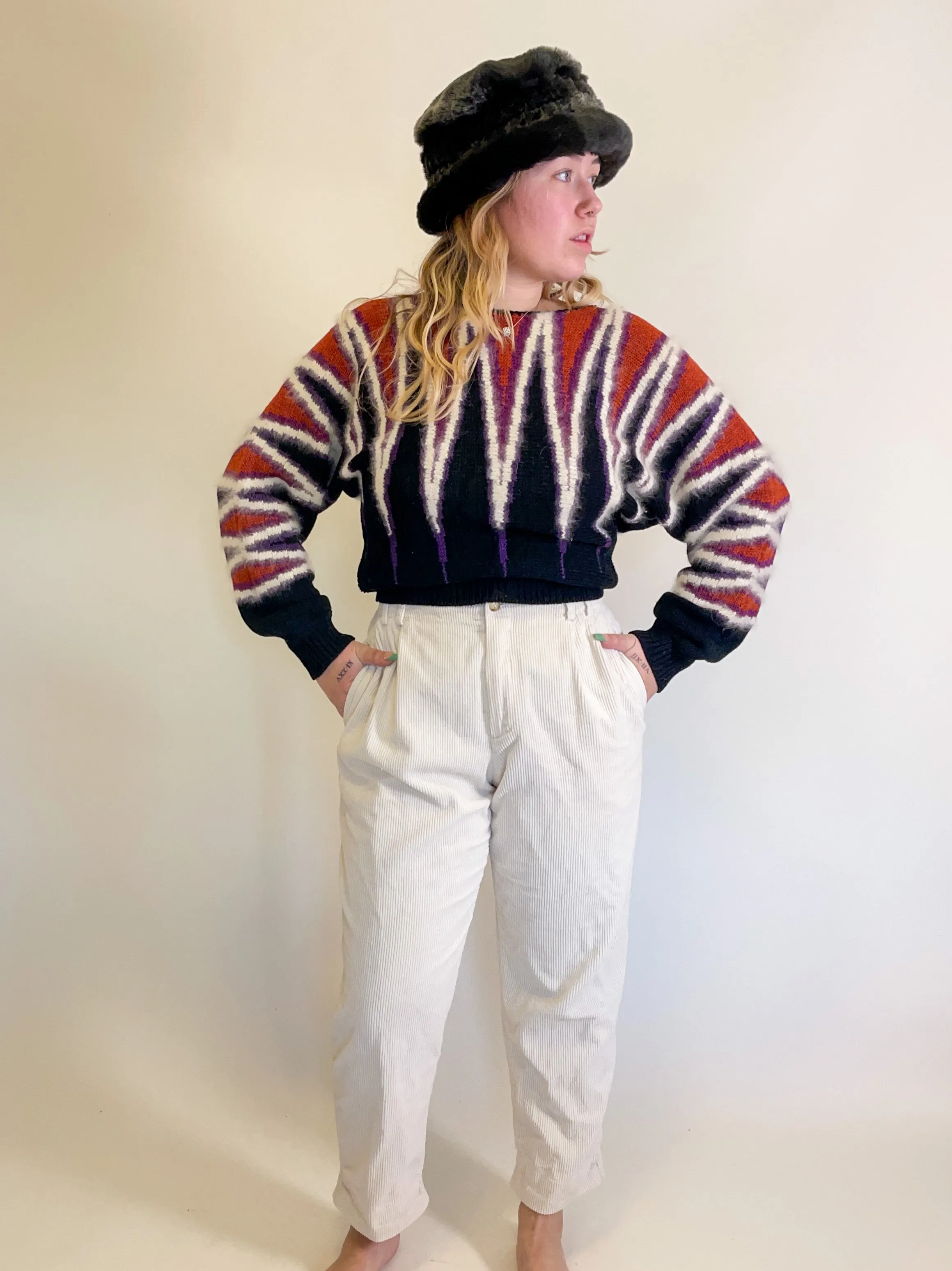 W29” 90s Cream Corduroy High Waist Trousers