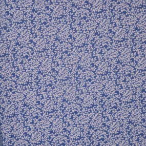 White Florals on Blue Background Printed Silk Chiffon Fabric